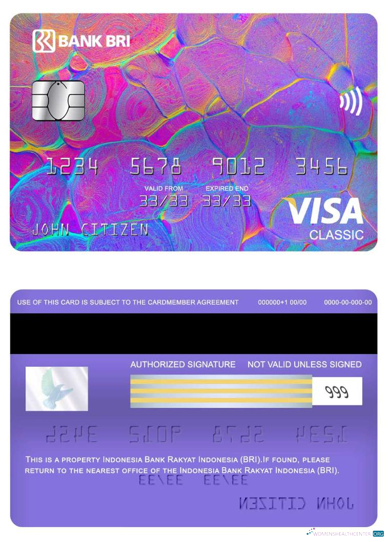 Download Indonesia Bank Rakyat Indonesia (BRI) visa classic card Photoshop template